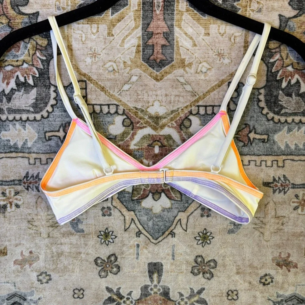 ONEONE Bikini Set Cream Neon Rainbow Stitch Cutout Triangle Top High Cut Bottoms